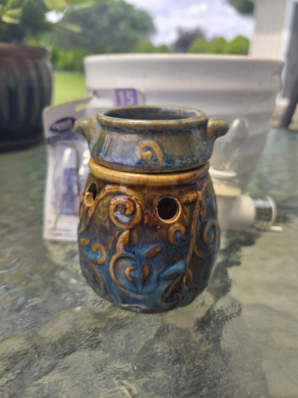 Ceramic Wax Warmer in Rustic Blue and Brown "LISBON SWIRL"